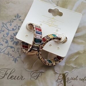 Open Hoop Rhinestone Baguette Earrings - Multi-Color